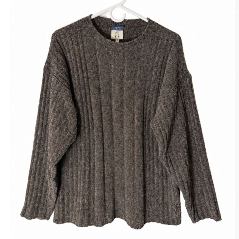 Vintage Cousin Johnny Sweater Womens S Brown Marled Ribbed Knit Made in USA